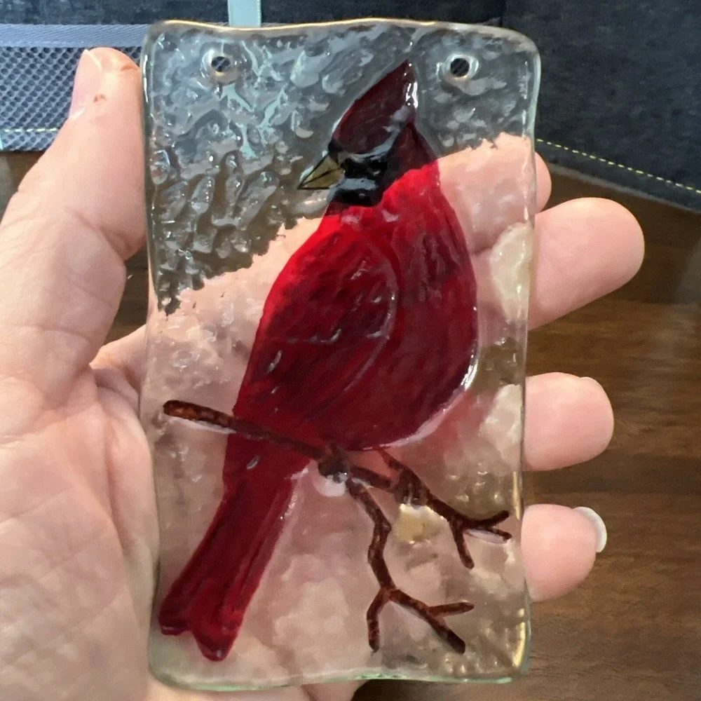 Red‎ Cardinal Bird Glass Ornament On Stick Christmas Holiday Tree